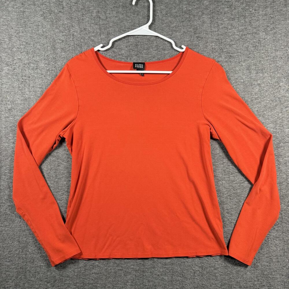 Eileen Fisher Womens Small Orange Stretch Long Sleeve Scoop Neck Top USA Made